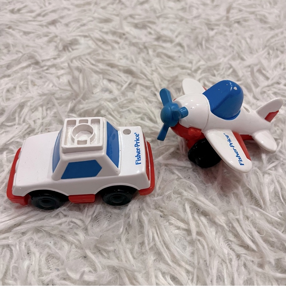 Vintage Fisher Price 1992 Little People Flip Track Rail Road Police Car Airplane